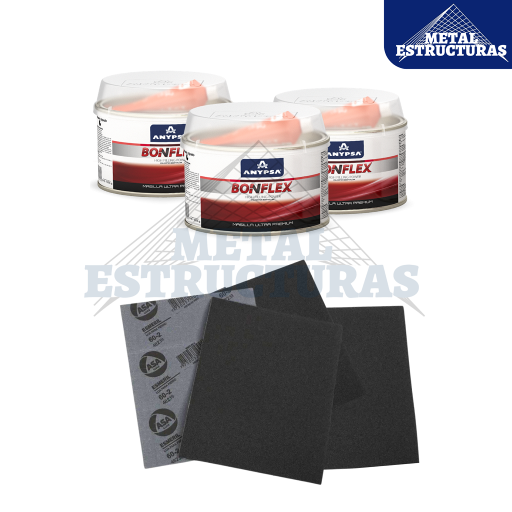 Lijas esmeril marca Asa y al seco marca Norton. Masilla Bonflex